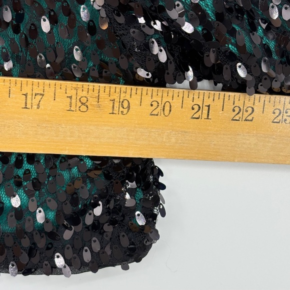 Roz & Ali Womens XL Large Cropped Bolero Open Front Jacket Green Black Sequins - Picture 7 of 8